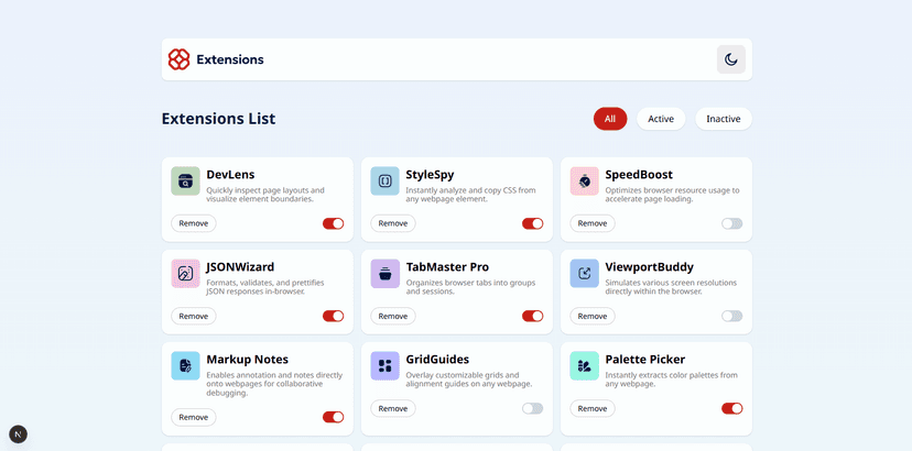 Print do projeto Browser Extensions Manager
